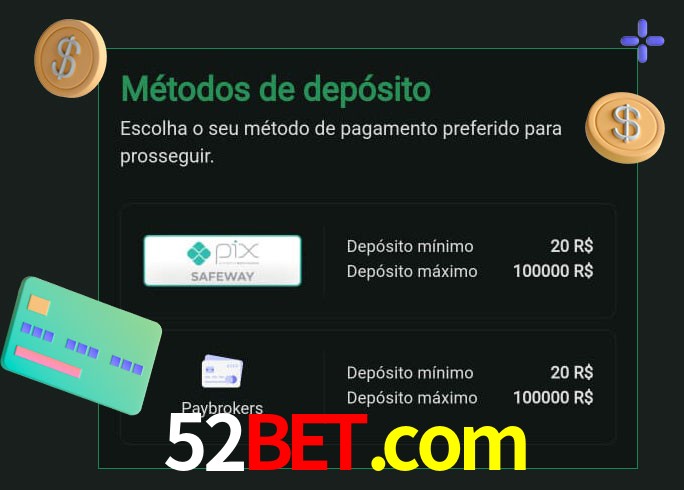 O cassino 52bet.com oferece uma grande variedade de métodos de pagamento