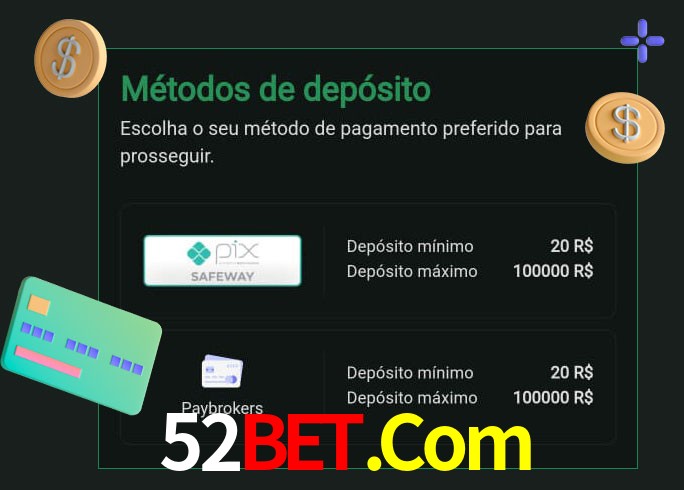 O cassino 52Bet.Com oferece uma grande variedade de métodos de pagamento